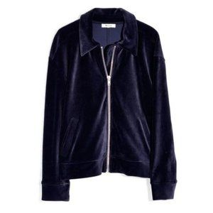Madewell Women's Texture & Thread Velour Corduroy Bomber Jacket  Dark Blue M NWT